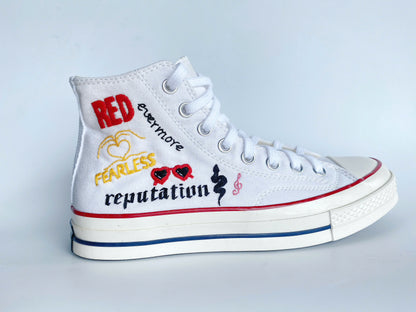 Platform Wedding Converse for Bride, Taylor Swift Album Names Hand-Embroidered Shoes High Top