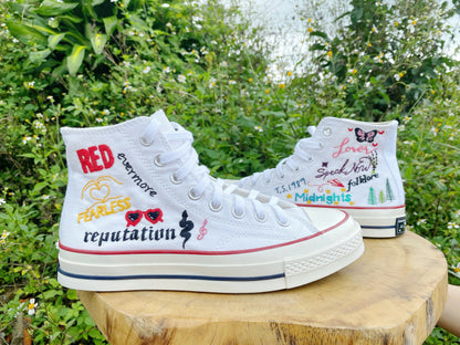 Platform Wedding Converse for Bride, Taylor Swift Album Names Hand-Embroidered Shoes High Top