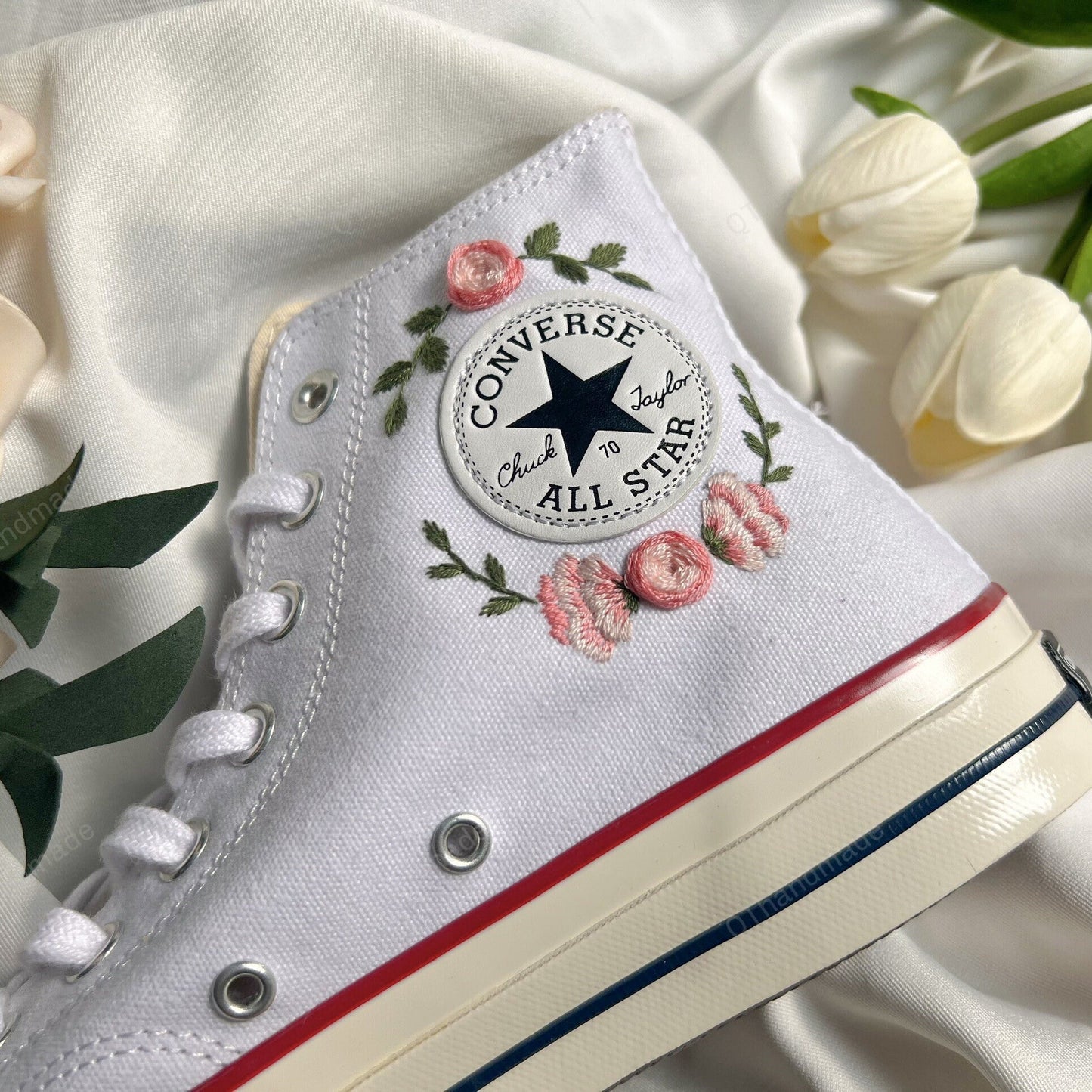 Bridal Converse/Embroidered Converse/ Wedding Converse/Custom Logo Converse 1970s/Colorful Embroidered Flower Strips