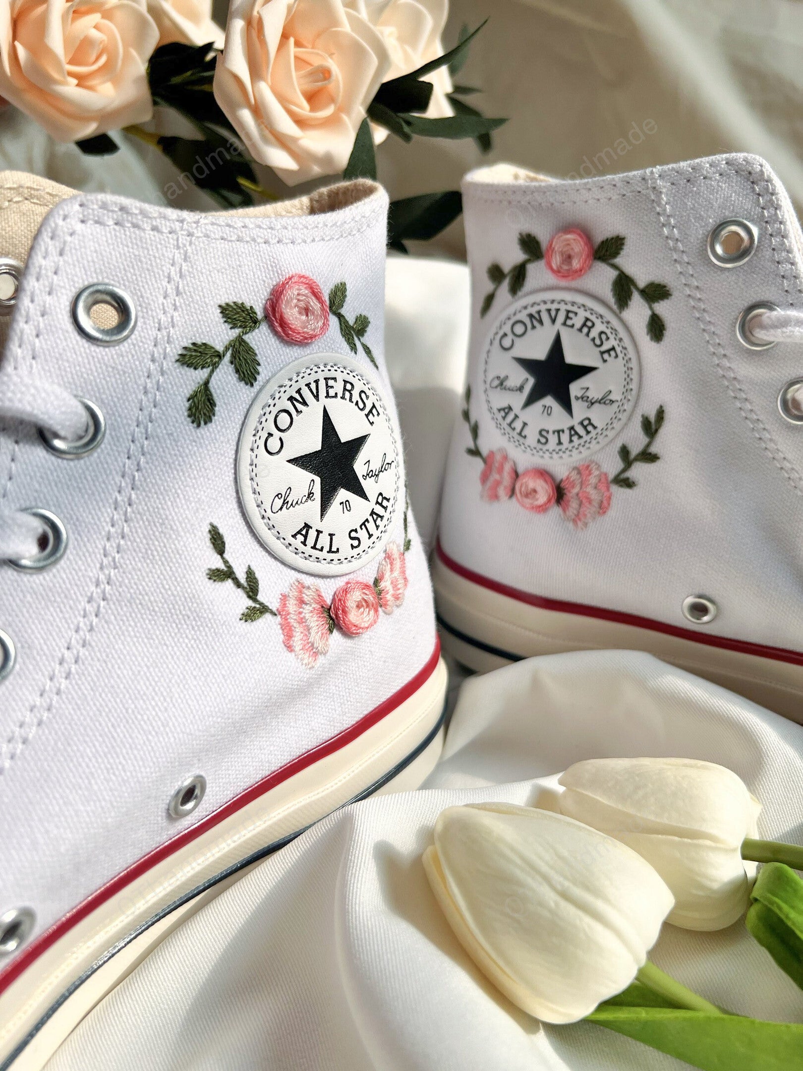 Bridal Converse/Embroidered Converse/ Wedding Converse/Custom Logo Converse 1970s/Colorful Embroidered Flower Strips