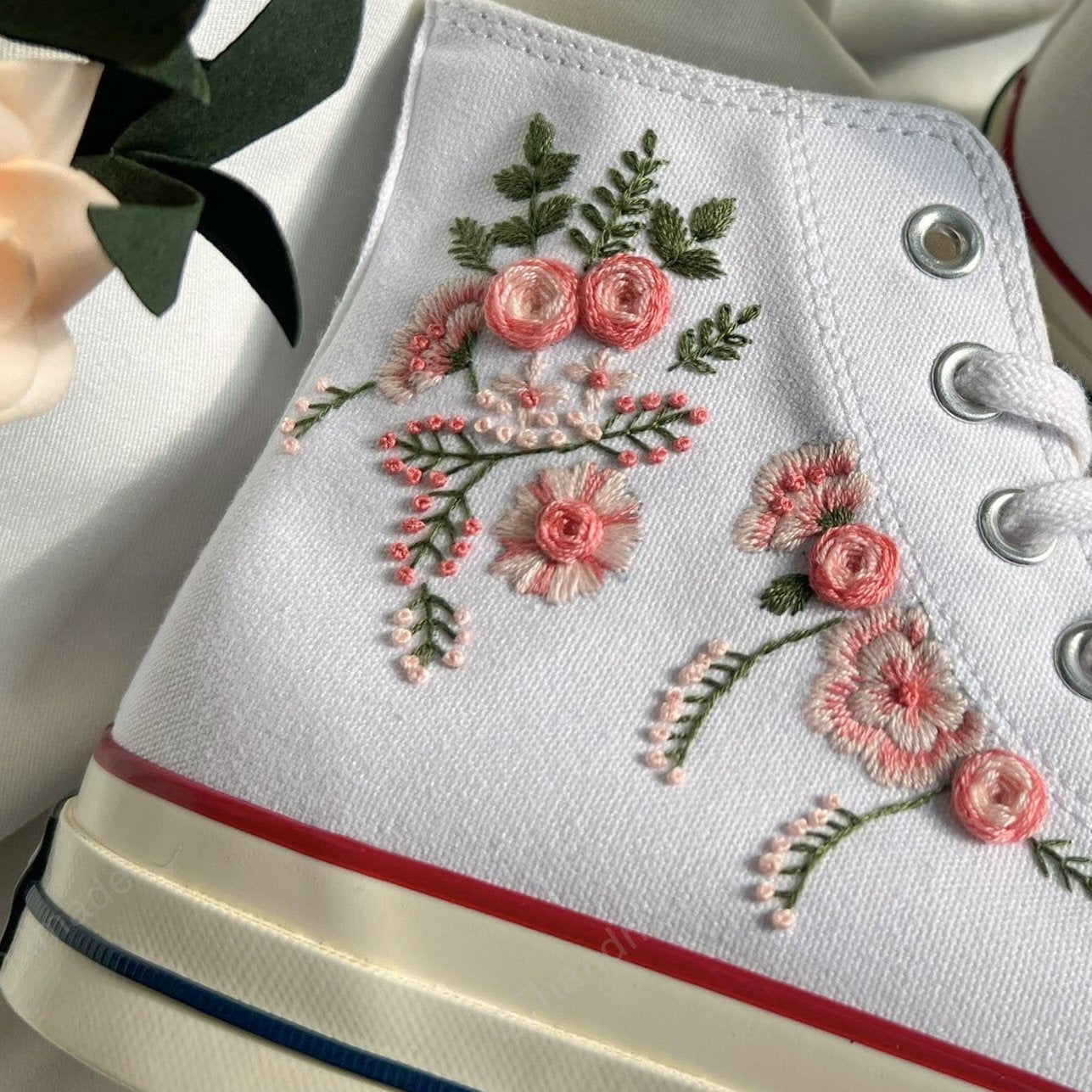 Bridal Converse/Embroidered Converse/ Wedding Converse/Custom Logo Converse 1970s/Colorful Embroidered Flower Strips