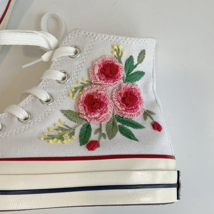 3D Rose Custom Embroidery Converse Chuck Taylor, Embroidered 3D Flower Converse Shoes, Embroidered Converse Custom, Personalized Embroidered Sneakers